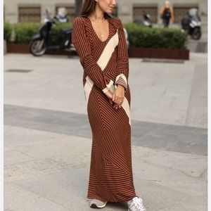 ZARA maxi dress Womens Brown Striped A-Line Blogger favorite brown white SZ SM